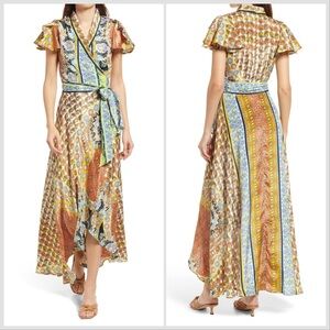 NWT Anthropologie Raga PLAYA EL MEDANO HANDKERCHIEF HEM WRAP DRESS IN MULTI Sz S